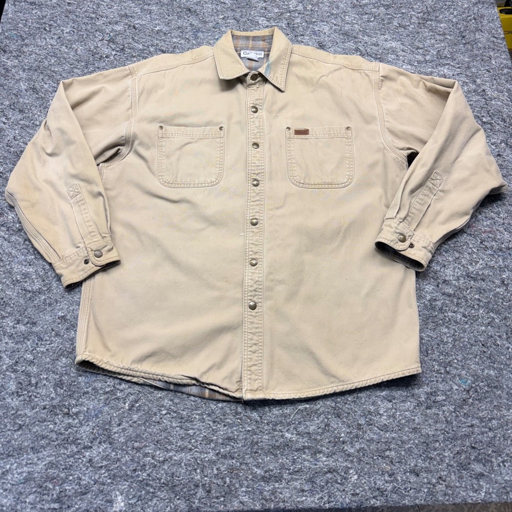 Carhartt Mens Flannel Lined Canvas Work Shirt Tan Large S96GKH Snap Front